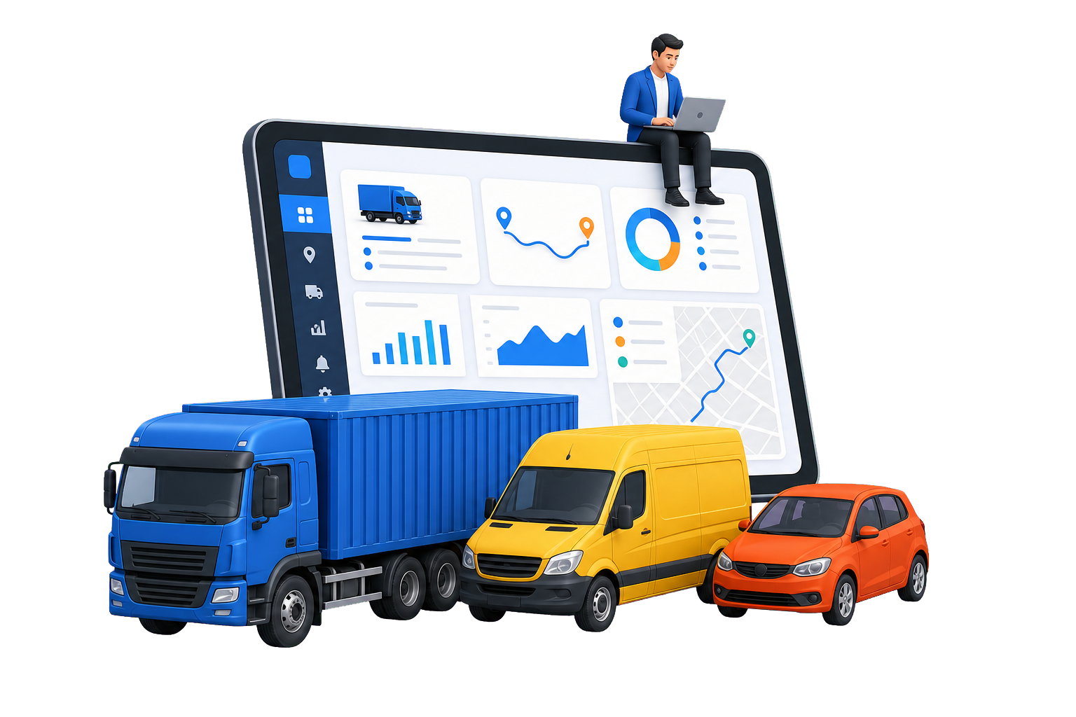 Fleet vehicles and tour and travel management dashboard illustration